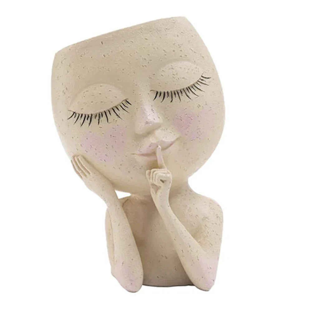 European Girl Face Resin Planter Pot – Creative Flowerpot for Succulents & Decor