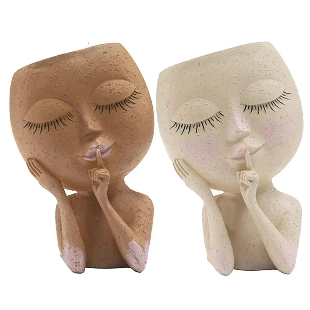 European Girl Face Resin Planter Pot – Creative Flowerpot for Succulents &amp; Decor