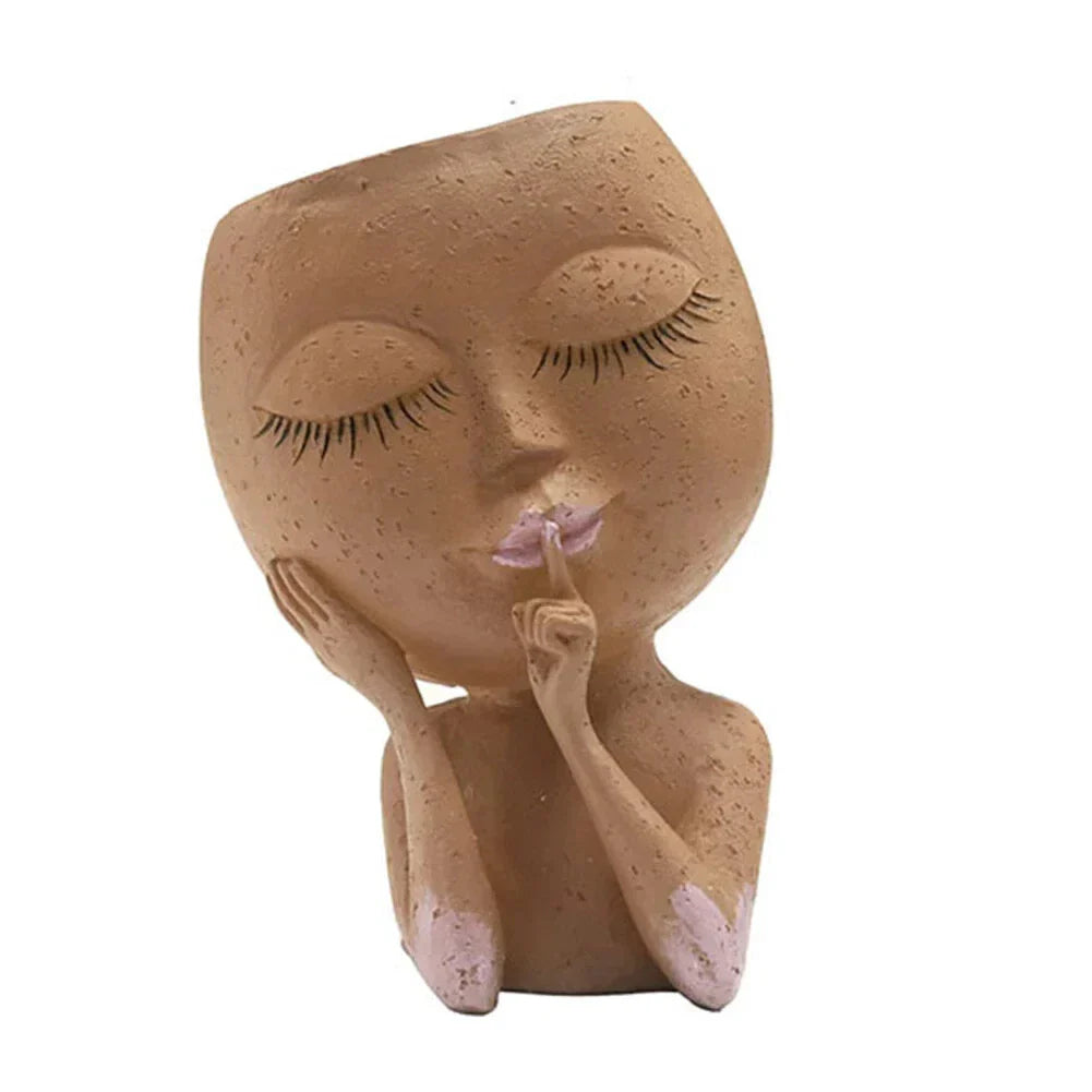 European Girl Face Resin Planter Pot – Creative Flowerpot for Succulents &amp; Decor