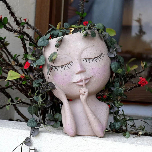 European Girl Face Resin Planter Pot – Creative Flowerpot for Succulents &amp; Decor