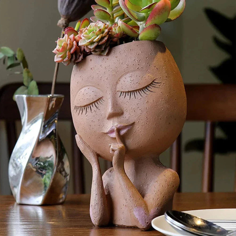 European Girl Face Resin Planter Pot – Creative Flowerpot for Succulents &amp; Decor